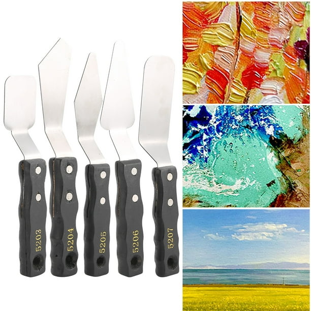 TOPINCN Oil Acrylic Paint Knife 5pcs Palette Knives Spatula Black Wood