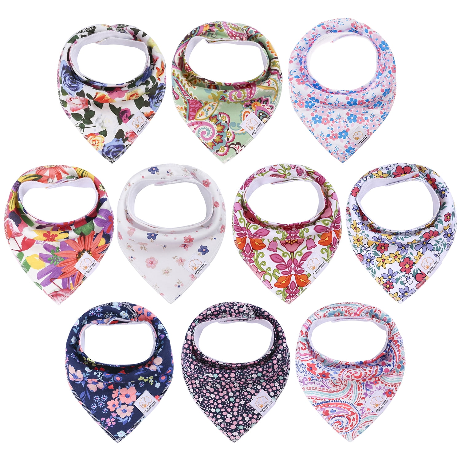 BIG ELEPHANT Toddler Baby Bandana Drool Bibs - 10 Pack Pattern