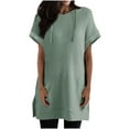 thumbnail image 2 of FcBaudy Hauts pour Femmes, Blouse à Manches Courtes avec Capuche Mode Décontractée pour Femmes Couleur Unie Poches Haut à Manches Courtes avec Capuche Fendu Blouses Mi-Longues pour Femmes Blouse, 2 of 7