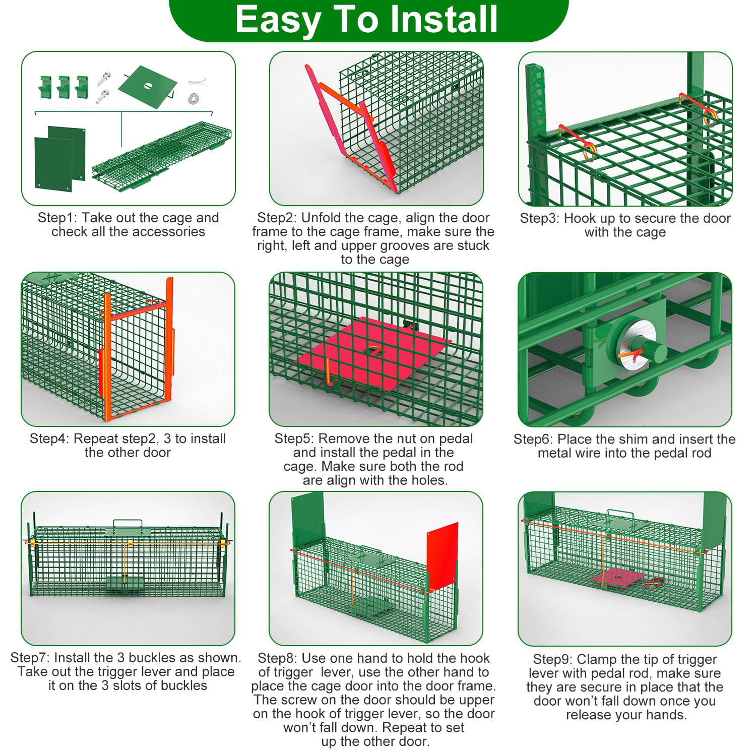 Zorpupoa 38in 2 Door Live Animal Cage Trap For Animals Under 18LBS Easy To Setup Humane Galvanized Iron Trap Cage For Raccoons Armadillos Groundhogs Muskrats Opossums Skunks