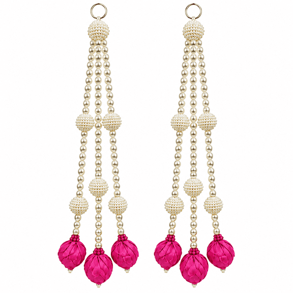BLUE CRAFT Pearl Door Wall Latkan with Pink Lotus Buds for Diwali Pooja Mandir Wedding Home Decor, Pack of 2