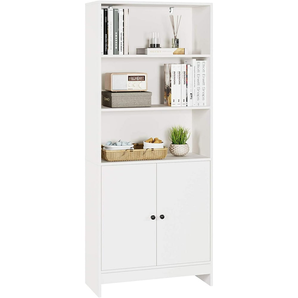 Homfa 65.7" Bookcase Double Doors with 3 Tier Open Shelving Free