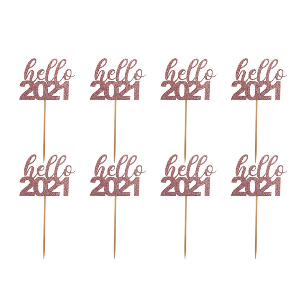 Billuyoard 12 Uds oro rosa Hello 2021 número Cupcake Toppers Feliz Año Nuevo adornos para pasteles para Navidad suministros para fiestas de Año Kits de decoración para fiestas oro rosa