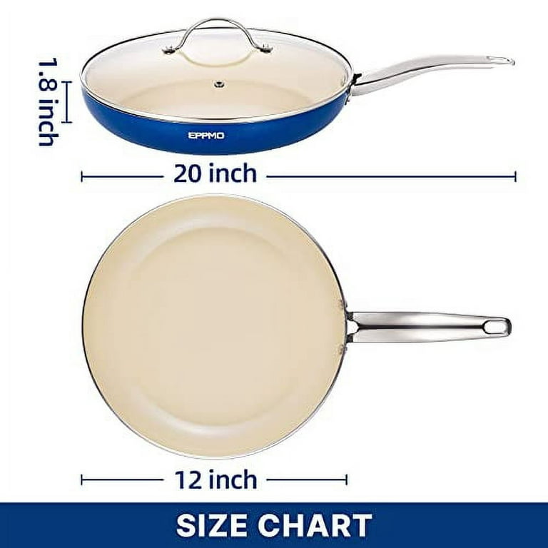 HLAFRG 12 Inch Nonstick Frying Pan with Lid, Blue Marble Skillet with  Stone-Derived Coating, APEO & PFOA Free, With Soft-touch Ergonomic Handle,  Oven