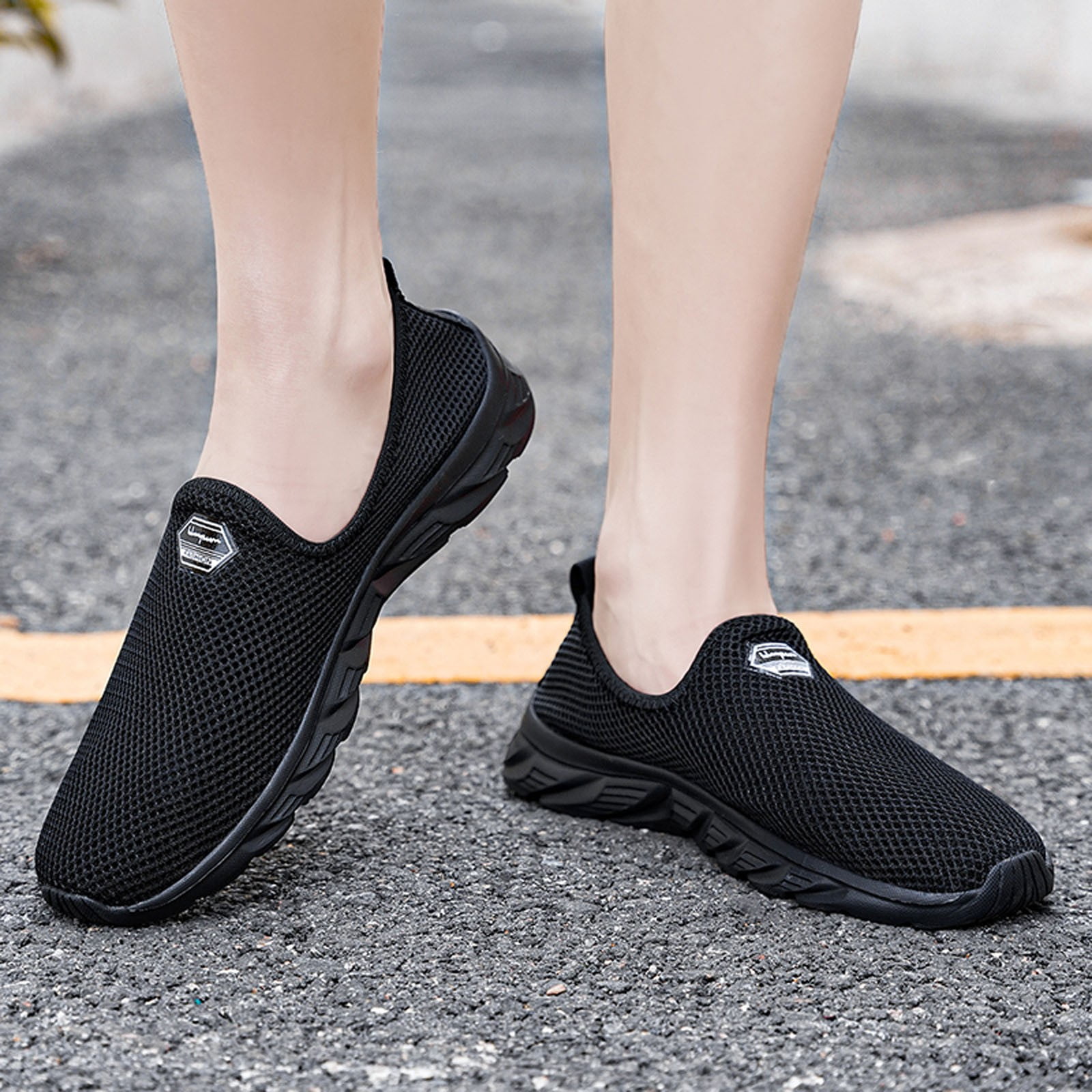 PEASKJP Platform Sneakers for Men Breathable Mesh Casual Outdoor Walking  Shoes Trail Sneaker,Black,12.5
