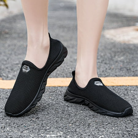 

Cathalem Fashion Men Mesh Casual Hollow Out Sport Shoes Slip On Solid Color Running Breathable Soft Bottom Sneaker Men Black 10