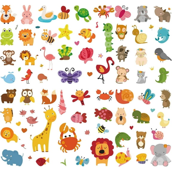 1set 16 Sheets Animals Wall Stickers Butterfly Stickers Lion Elephant Bird Window Stickers PVC Waterproof Self Adhesive Wall Decals Removable for Window Decor Clings Stairway Housewarming Gift