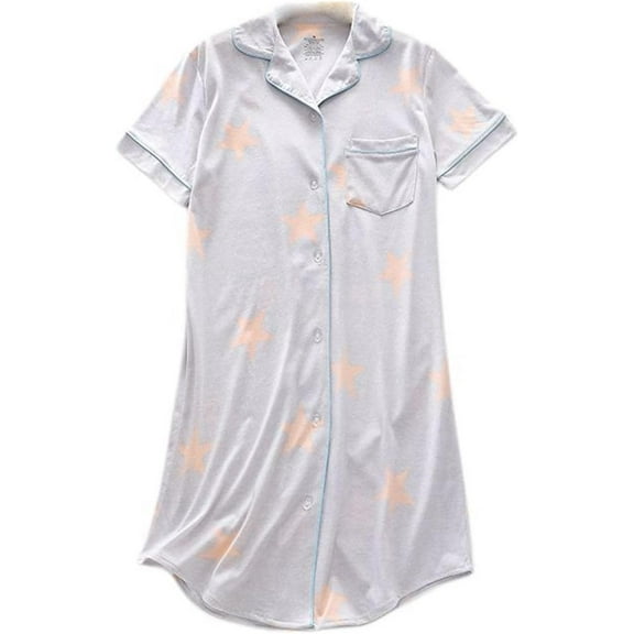HLSOHJP Women's Short Sleeve Nightgown Cartoon Printed Button Down Cute Notch Neck Soft Sleep Shirt Casual Summer Sleepwear