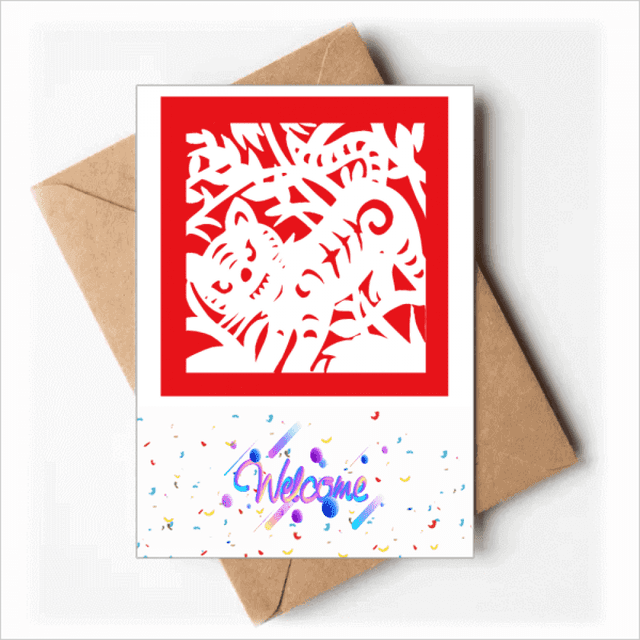 Paper-cut Tiger Animal China Zodiac Welcome Back Greeting Cards Envelopes Blank