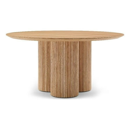 Maklaine Contemporary Natural Oak Veneer Solid Wood Fluted Base Dining Table