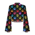 thumbnail image 6 of SCRAWLGOD Colorful Paws Women Bell Sleeve Tops Size M Casual Flare Sleeve Blouse for Party Going Out Summer 70's Flowy Long Sleeve Tops Mock Neck Tops for Ladies, 6 of 7