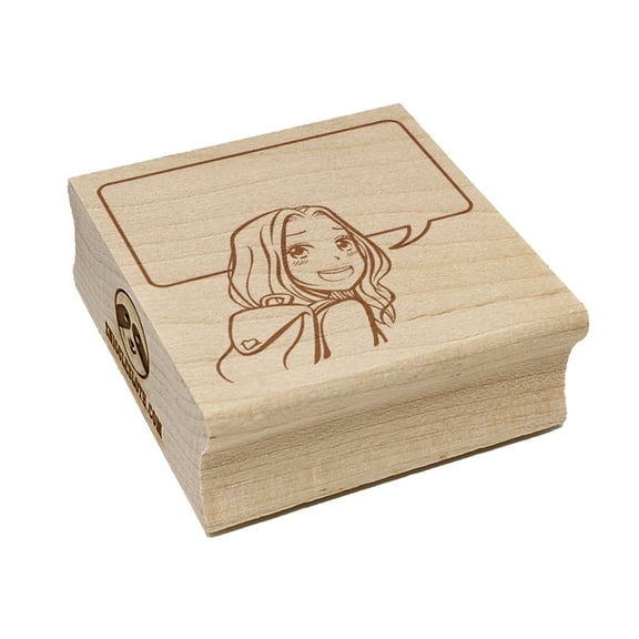 Happy Anime Manga Girl with Empty Speech Text Bubble Square Rubber Stamp Stamping Scrapbooking Crafting - Small 1.25in
