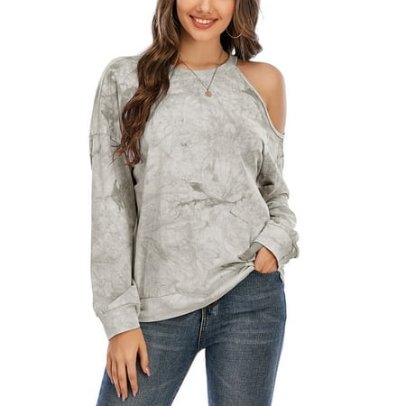 

Fashion Women Casual Strapless Tie-dye Print Long Sleeve Tops Sweatshirt Wyongtao Cozy