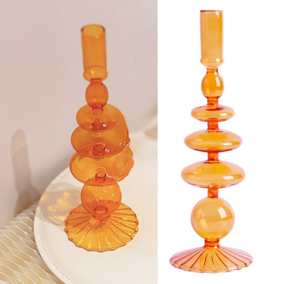 Glass Candle Holder Vase Yellow, Glass Candle Holder Artist Style Creative Vase Exquisite Desktop Ornament Vintage Colored Glass Candlestick Wedding Table Centerpieces Home Decor