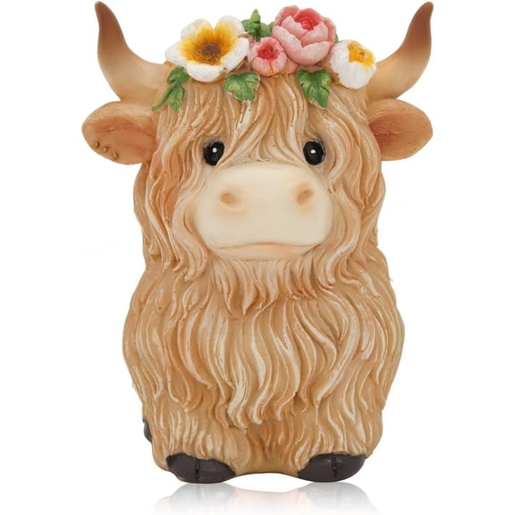 Highland Cow Figurine - Resin Design with Sunflowers, Perfect for Home, Farmhouse Decor, Table Centerpiece & Garden Decor