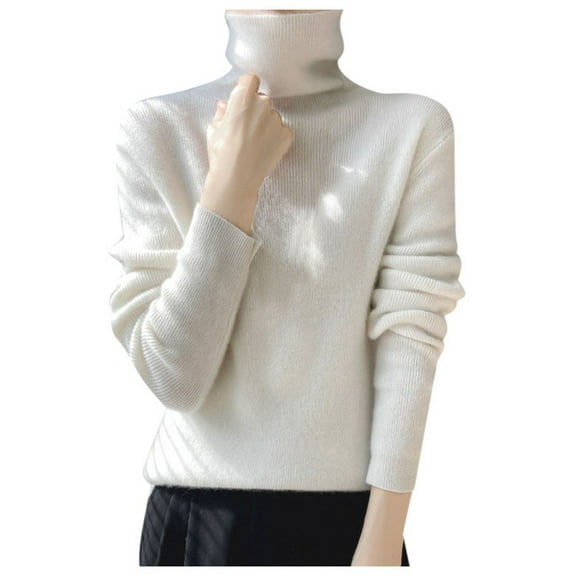 Fiaer Turtleneck Sweater for Women Plus Size Long Sleeve Warm Solid Color Trendy Lightweight Casual Knit Tops White XL
