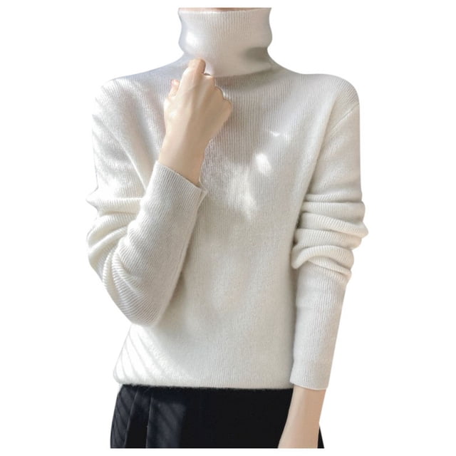 Chandail Col Roulé pour Femmes Hiver Tricoté Ajusté Col Montant Doux Chaud Confortable Décontracté Élégant Confortable