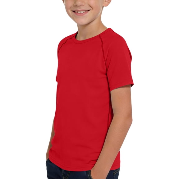 ITSAME Boys Athletic Tees Breathable Comfort Quick-Dry Crew Neck Tops Kids Basic Active Shirts Red Size 11-12