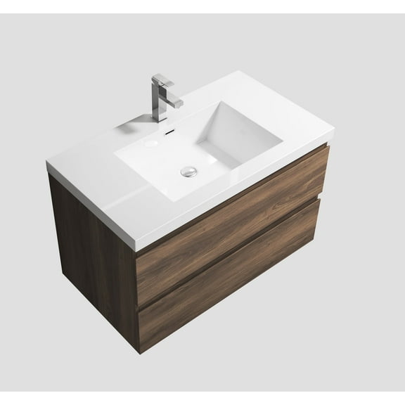 Alma-Pre 36" Ebony Brown Wall Mounted Vanity With Integrated Sink