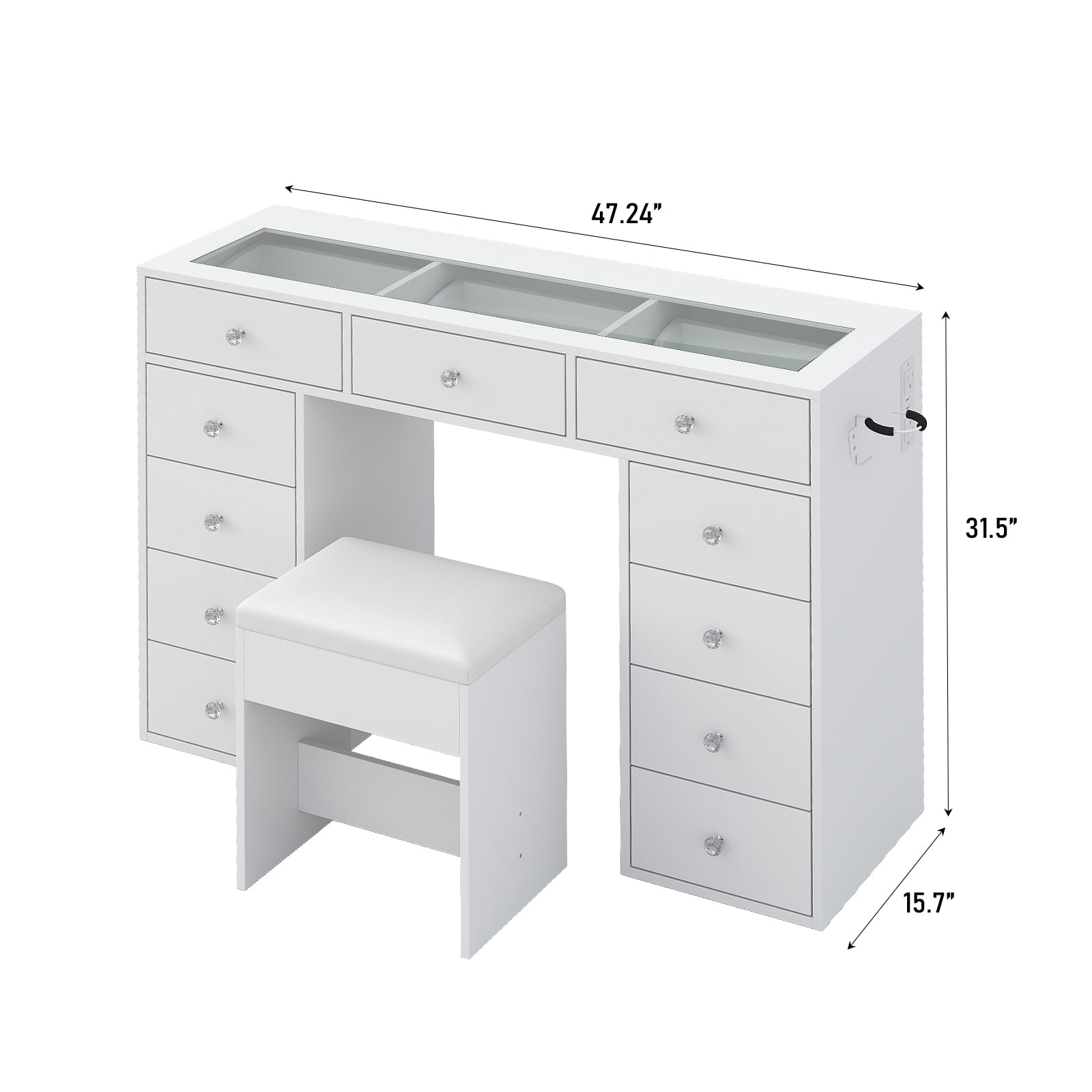 Vanity Desk Without Mirror, Makeup Vanity with 11 Drawers and Charging Station, White Vanity with Storage for Bedroom, Home Office Computer Desk for Bedroom, White