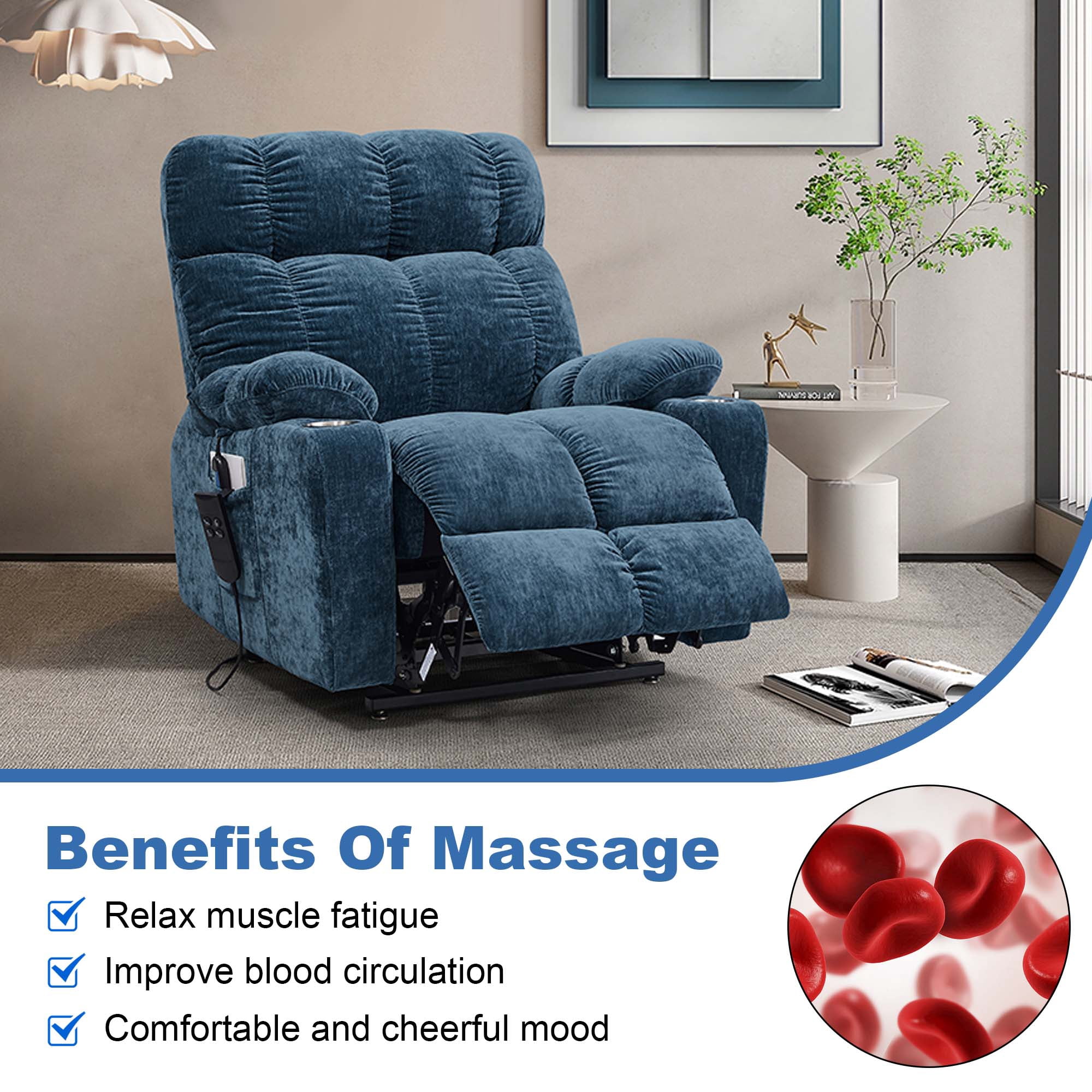 Aukfa Massage Recliner Electric Chair with Heat, Power Lift Chair for Elderly, Blue