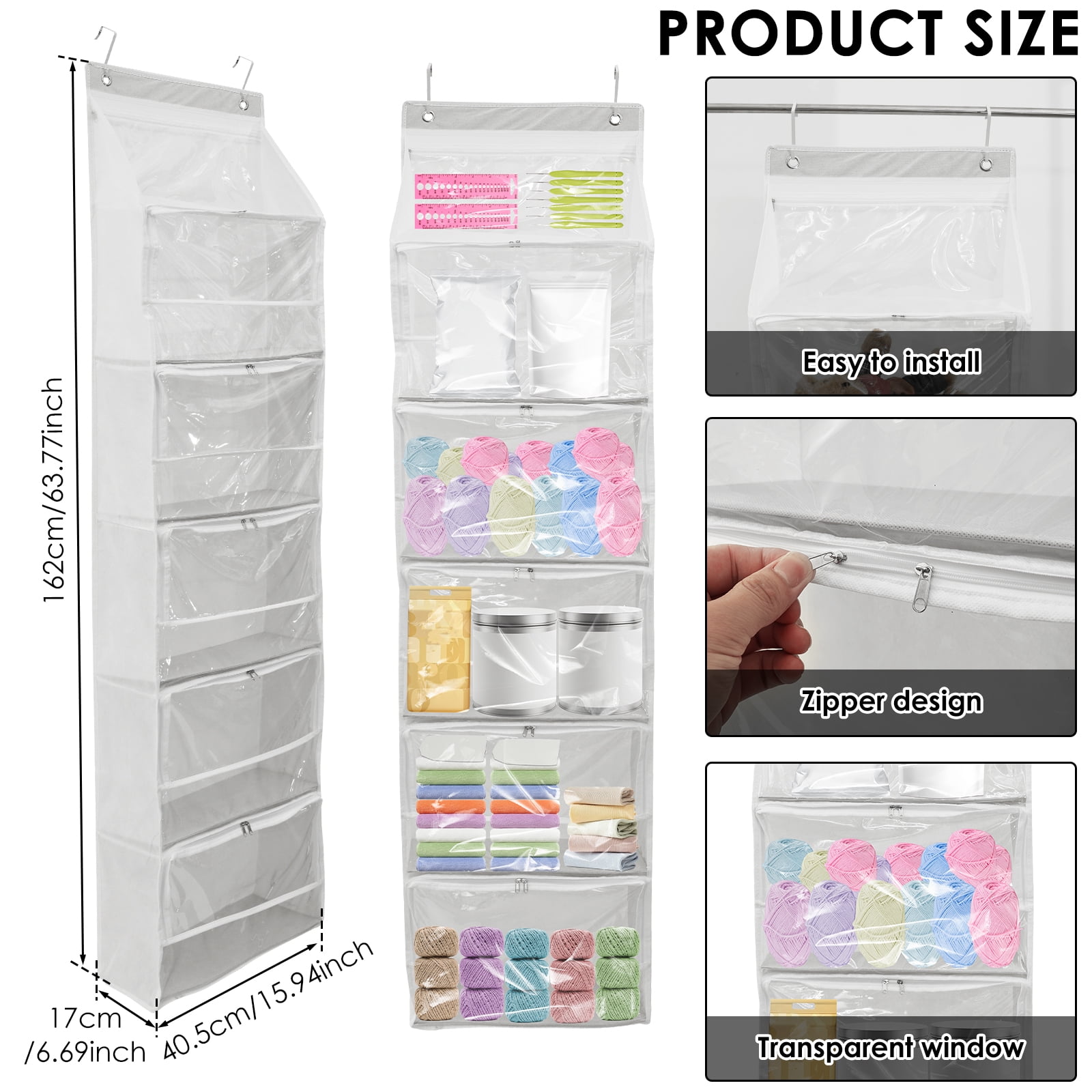 Hanging Yarn Storage Organizer with 6 Zipper Closure Compartments Large Capacity Knitting Storage Holder Multifunctional Space Saving for Home Use