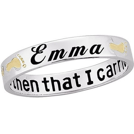 Personalized Sterling Silver Two-Tone Footprints Name Ring