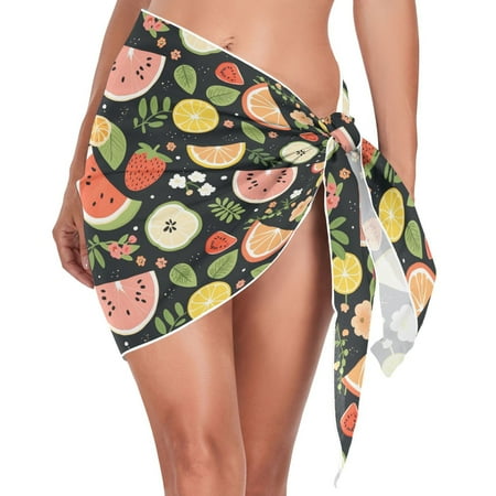 Beach Mini Dress Orange Leaf Strawberry Watermelon Swimsuit Coverup for Women Swimwear Cover Ups Short Triangle Beach Skirt M
