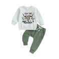 thumbnail image 2 of Aojekbee Baby Boys Pants Set, Long Sleeve Crew Neck Letters Print Sweatshirt with Elastic Waist Sweatpants Infant Clothes, 2 of 10