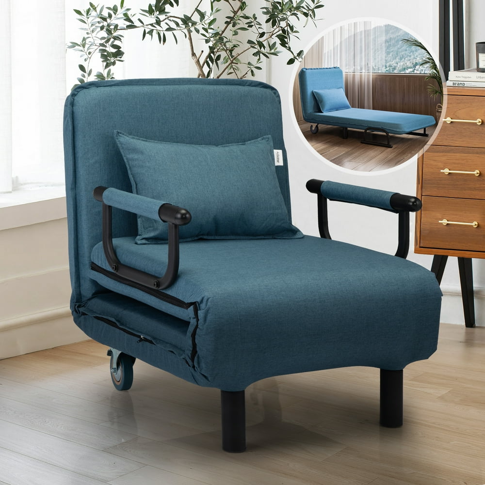 Jaxpety Convertible Sofa Bed Sleeper Chair 6 Position Folding Arm Chair with Pillow Blue 