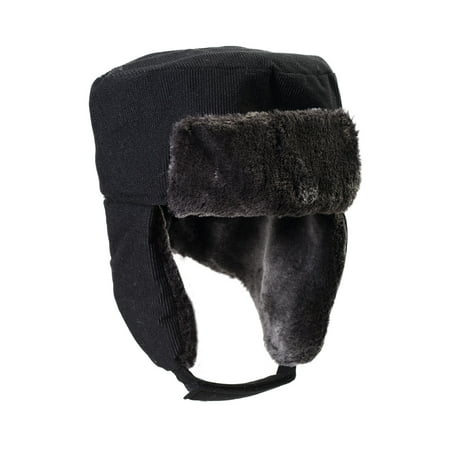 Ushanka Faux Fur Trapper Winter Flight Trooper Hat Cap - BLACK CORDUROY
