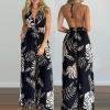 thumbnail image 1 of Pantalon Large pour Femmes Mode Dos Nu Fendu Imprimé Floral Combinaison, 1 of 5