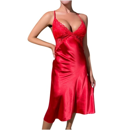 KBKYBUYZ Nightgown for Women Lingerie Satin Chemise Lingerie Nightie Full Slips Nightgowns Spaghetti Nightgown nightshirt On Sale