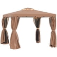 thumbnail image 2 of Outsunny 10' x 10' Patio Gazebo, Aluminum Frame Double Roof Outdoor Gazebo Canopy Shelter with Netting & Curtains, for Garden, Lawn, Backyard and Deck, Brown, 2 of 9