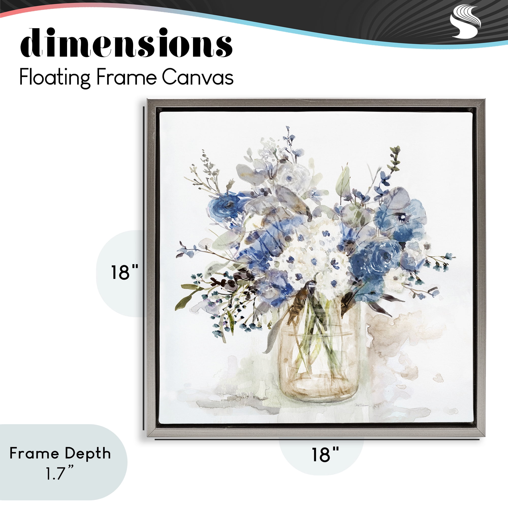 Stupell Industries Blue & White Spring Flowers Gray Framed Floater Canvas Wall Art, design by Carol Robinson