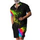 thumbnail image 1 of Conjunto casual de blusa y pantalones de playa de manga corta con estampado de botones para hombre Pompotops  oipoqjl36274, 1 of 5