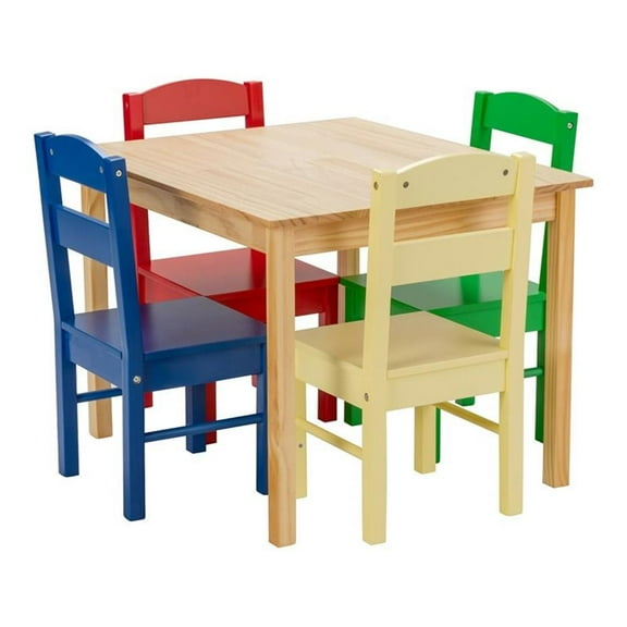 Pemberly Row 5-piece Pine Wood Kids' Table and Chair Set in Multi-Color
