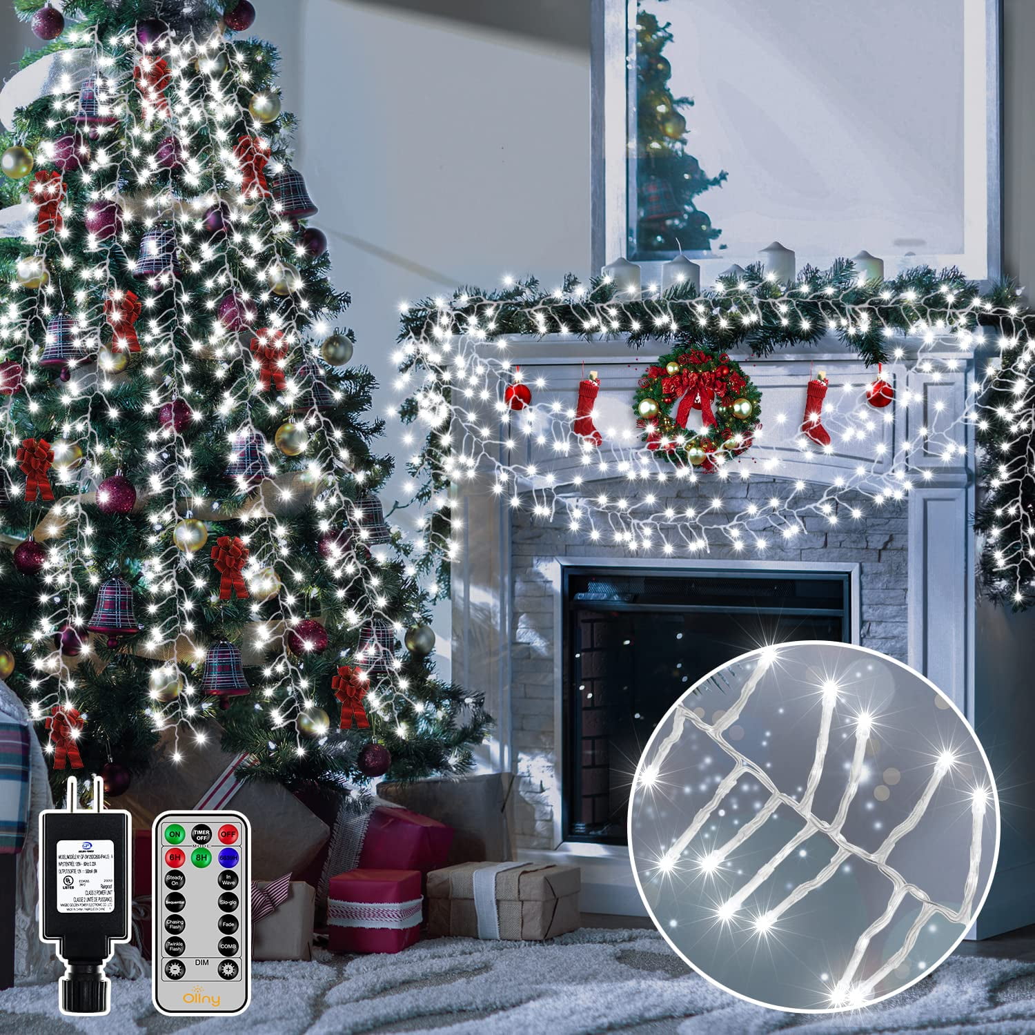 Christmas Lights Outdoor Cluster Lights 1000LED 49ft 4X Bright 8