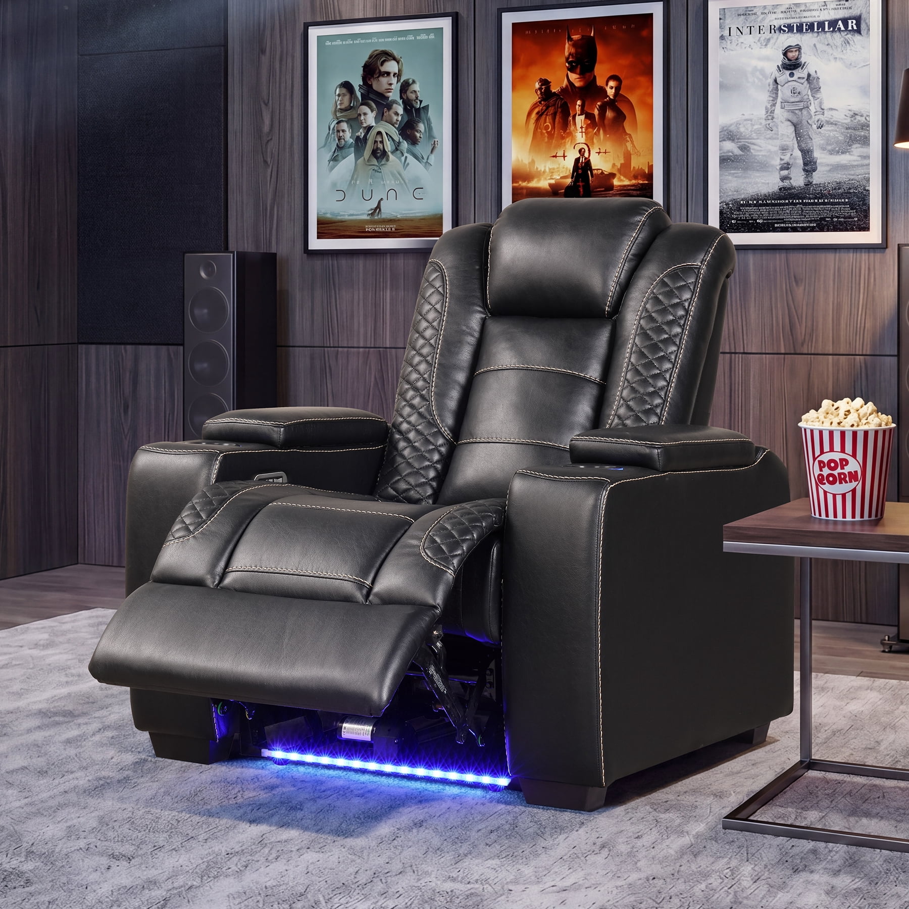 Bonzy Home Power Controlled Electric Recliner with Adjustable Headrest & LED Lighting, USB Ports Cup Holders, Home Theater Seating Reclining Chair, Black