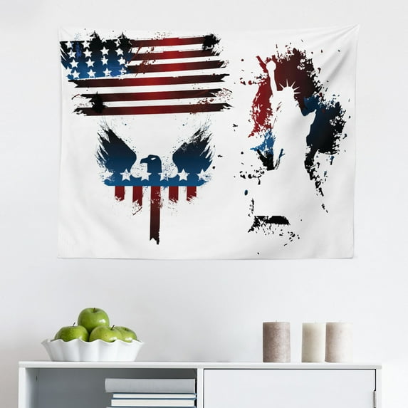 American Flag Tapestry, Bless America Banner in The Wind Eagle Double Exposure Citizen Image, Fabric Wall Hanging Decor for Bedroom Living Room Dorm, 2 Sizes, Multicolor, by Ambesonne
