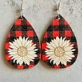thumbnail image 3 of Painted Sunflower Wood Teardrop Statement Earrings Buffalo Plaid Leopard Jewelry, 3 of 9