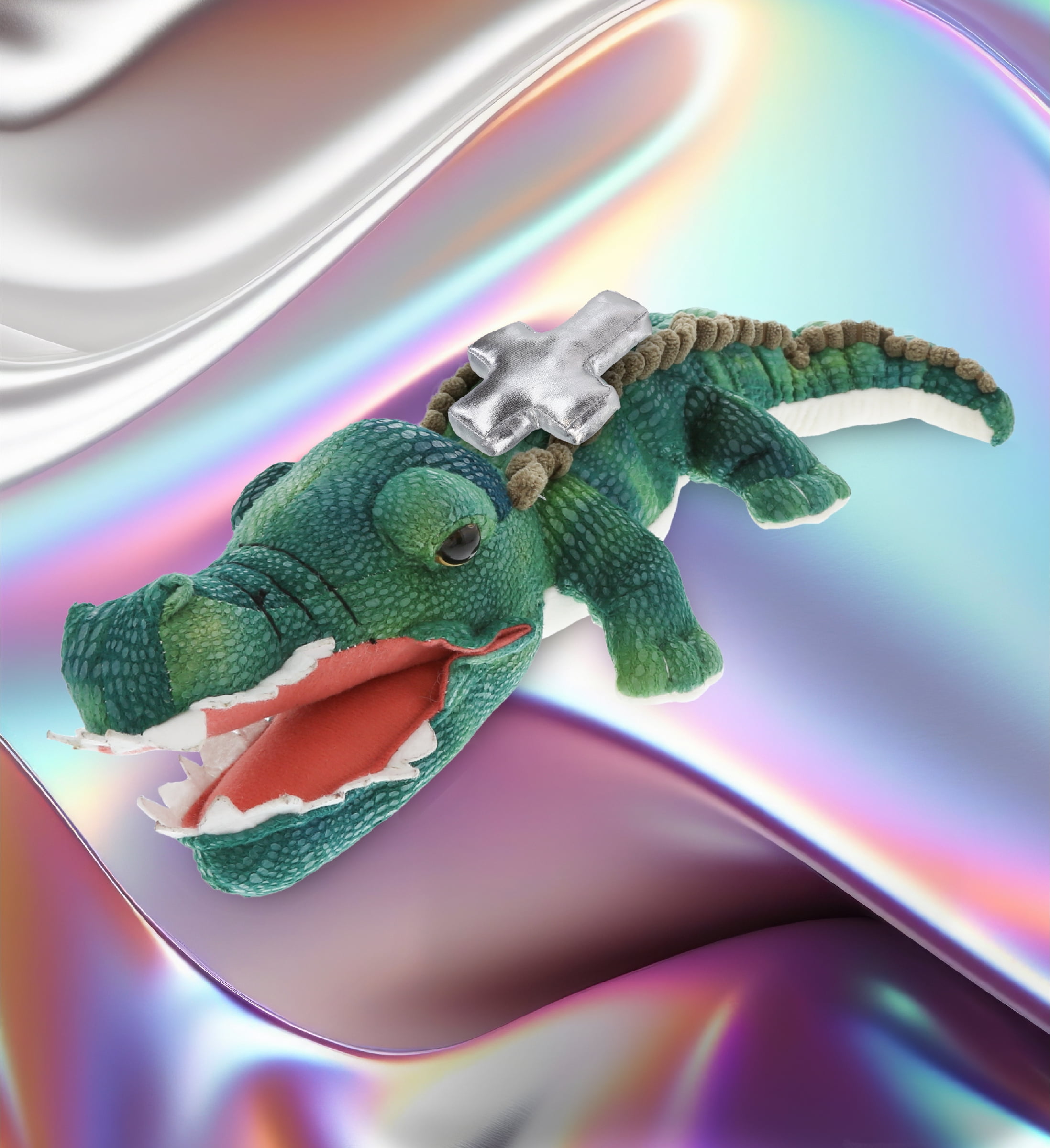DolliBu Green Alligator Stuffed Animal with Silver Cross Plush - Religious Baby Baptism Gifts for Boys and Girls, Dedication Christening Gifts Plush Prayer Toy Healing Stuffed Animal - 24 Inches