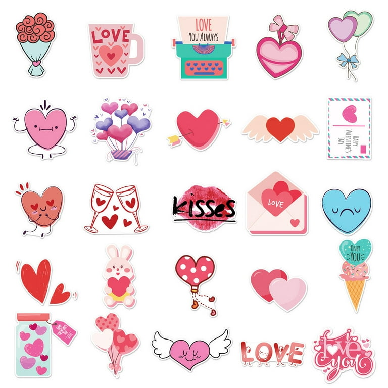 AYYUFE 50Pcs Valentines Day Stickers Multi-purpose Exquisite Patterns  Waterproof Self-Adhesive Removable DIY Gift Cartoon Print Luggage Car  Decals Decorations for Notebook Laptop 