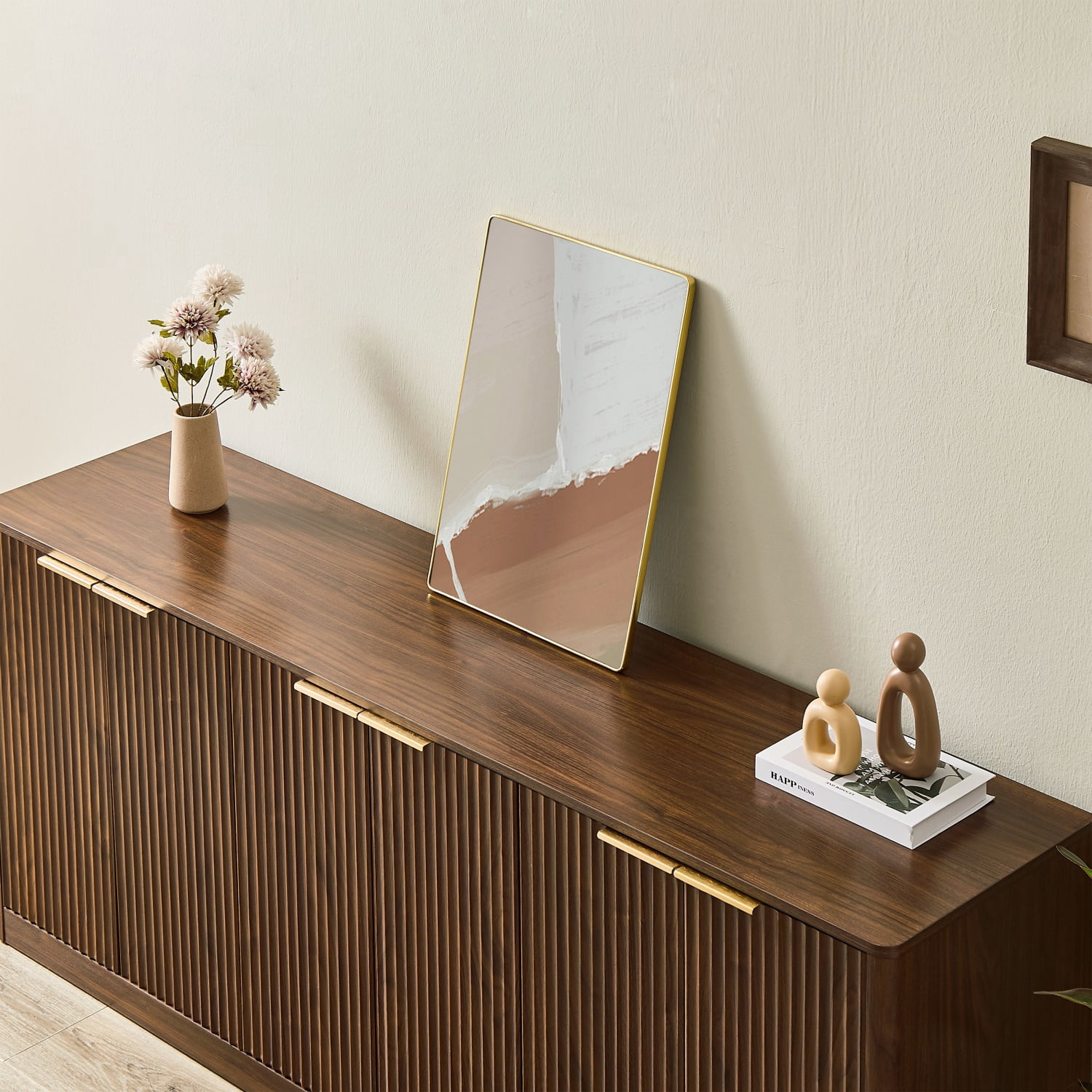 Hommoo 67" Modern Wavy Curved Contour Design Sideboard Buffet Cabinet,Wooden 6-Door Cabinet Storage Cabinet for Kitchen, Bedroom, Living Room, Walnut