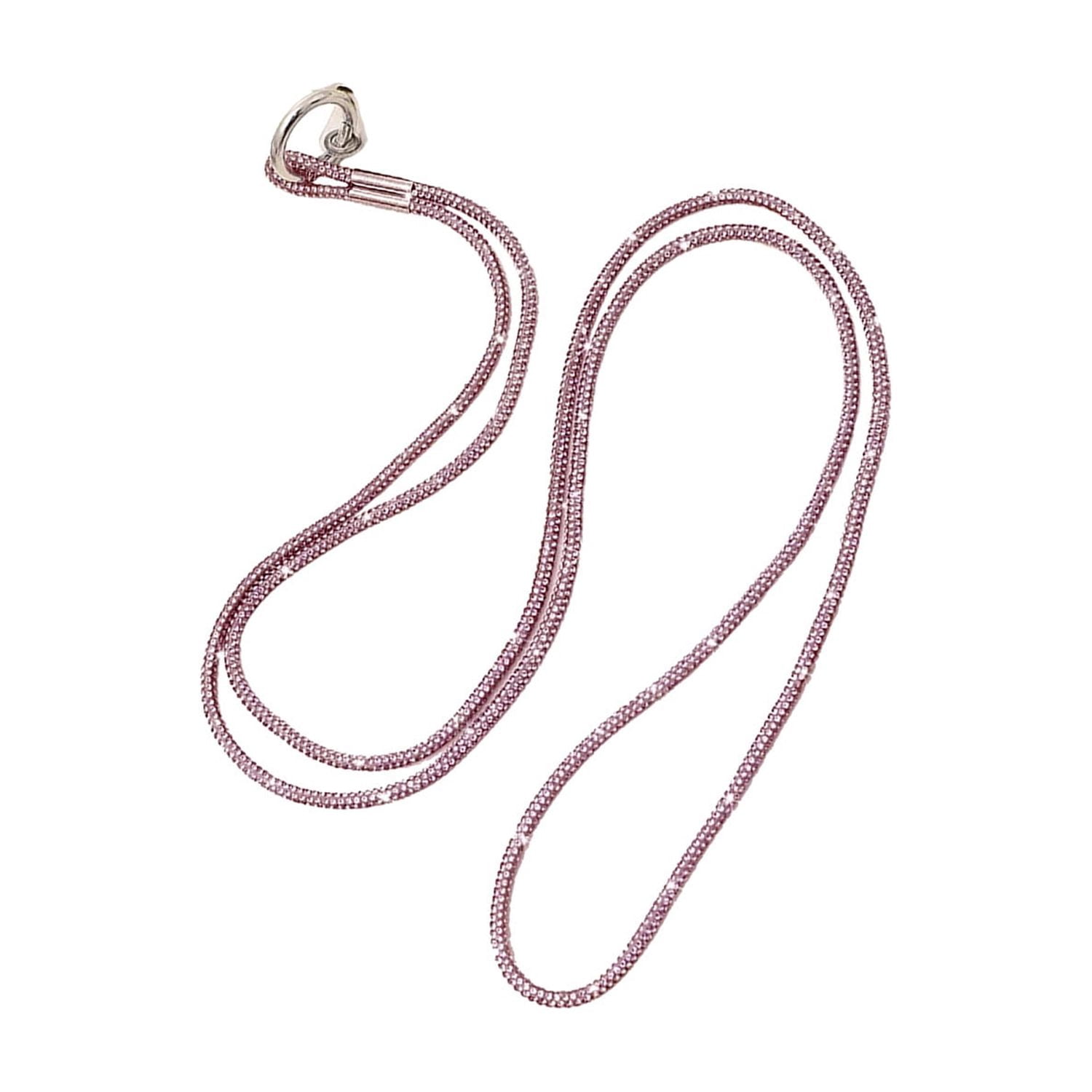 Sparkling Crystal Beaded Neck Strap Keychain - Pink