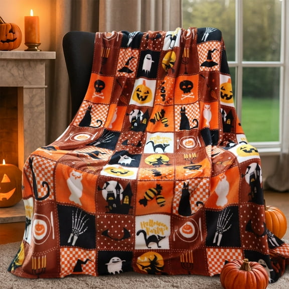 Gogreen Halloween Throw Blanket Throw Size Cozy Fleece Blanket - 300GSM Ultra Soft Microfiber Printed Blanket for Halloween Decor, Halloween Gifts for Kids & Adults (Throw - 50" x 60")