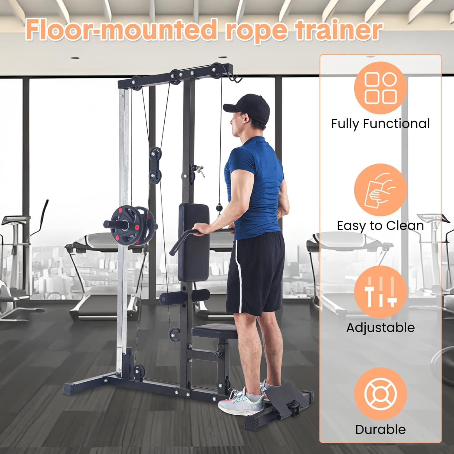Pull Down Machines, LAT Row Cable Machine, LAT Tower with Additional Pulley Cable, High & Low Pulley Stations with Leg Support, Tricep Workout Equipment