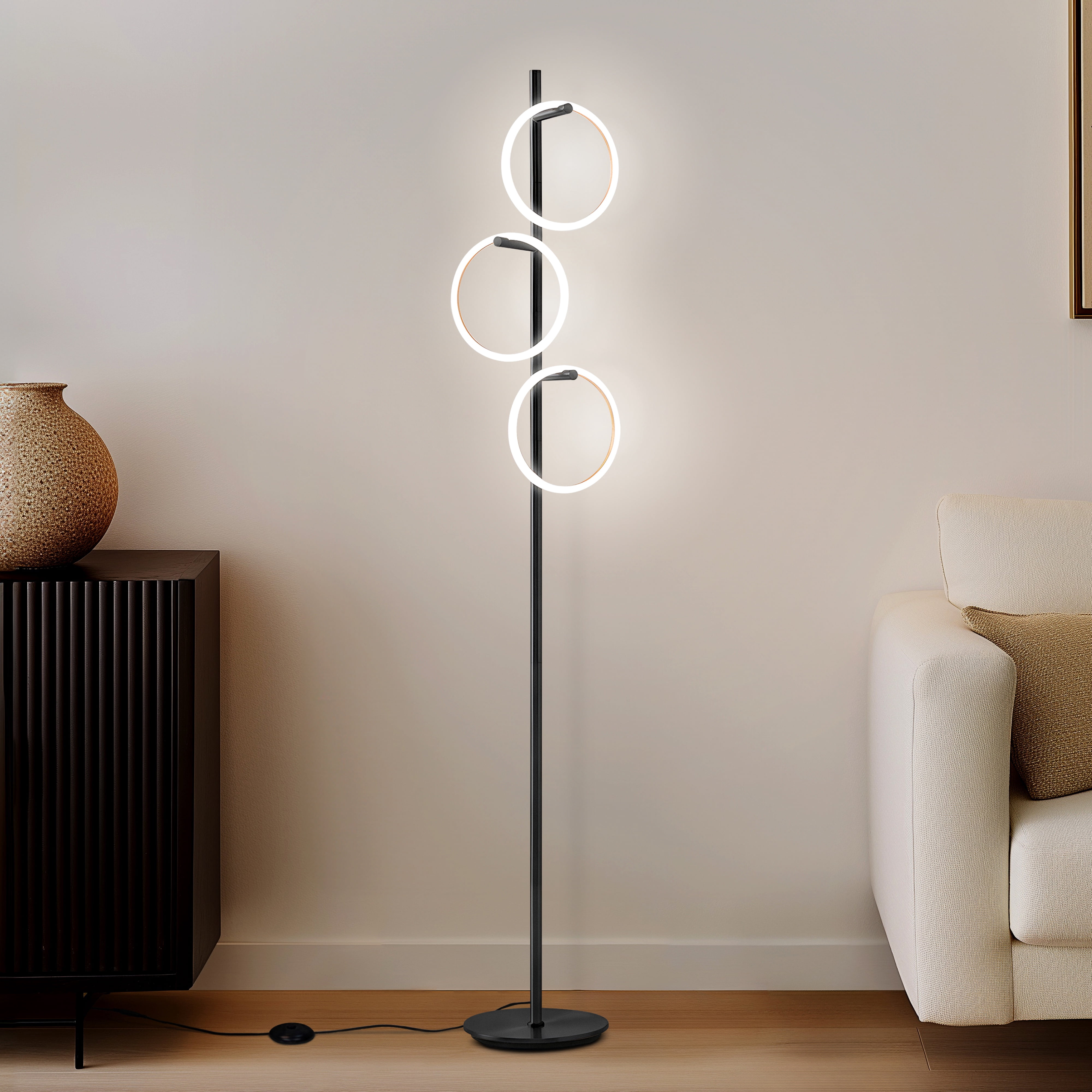 Brightech Saturn 66" Modern LED Floor Lamp - Removable LED Ring Lights with 3-Way Dimming - Classic Black