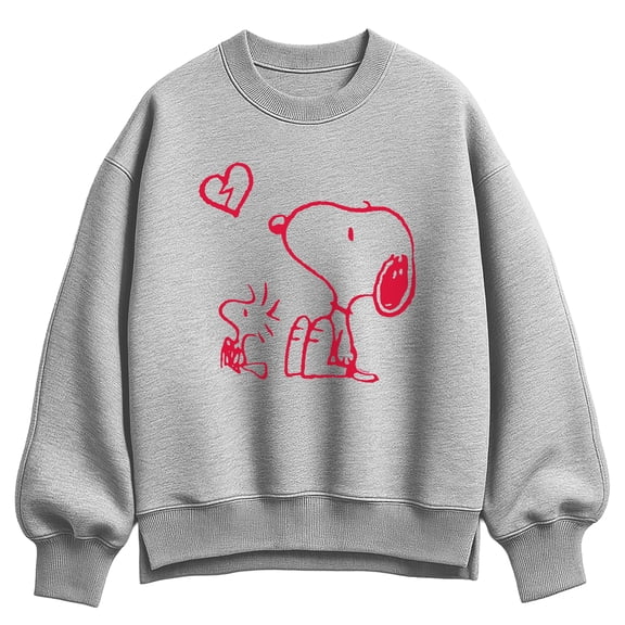 Peanuts - Snoopy Woodstock Broken Heart - Women's Oversized Fleece Crew Sweatshirt