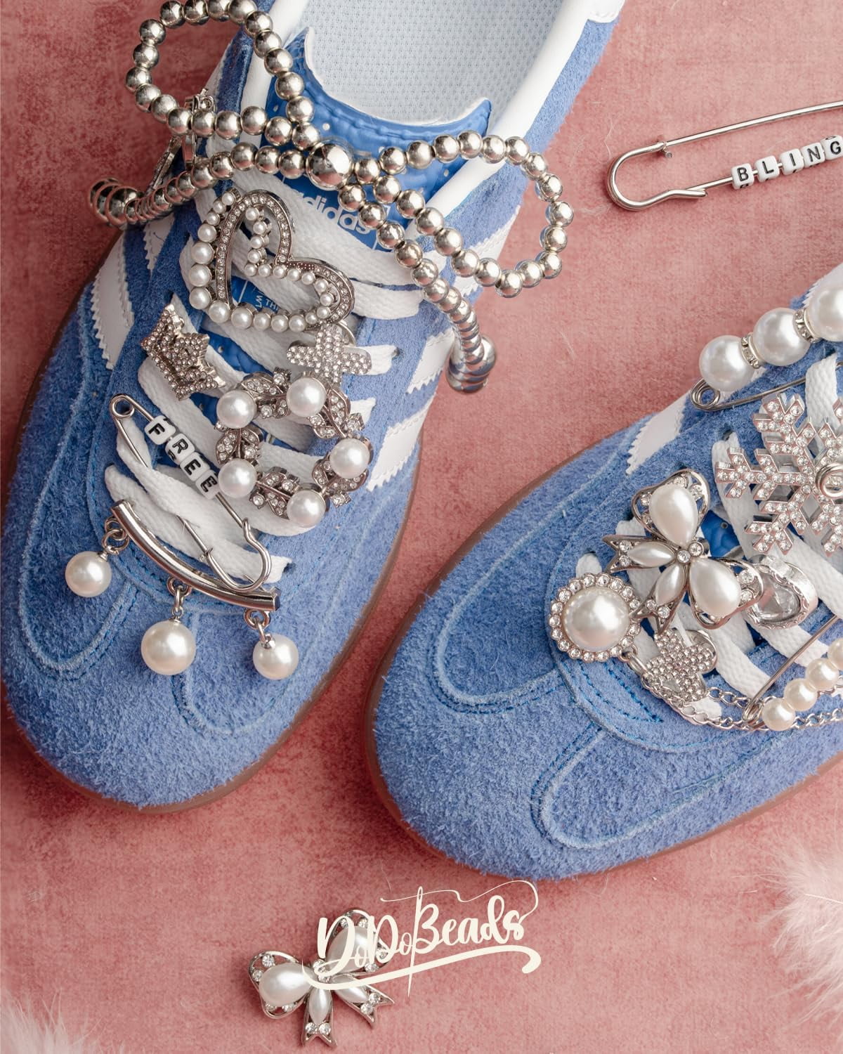 NeoMart -  332 Pcs Junk Socks Charms Kit, Silver Shoe Charms for Sneakers, Pearl and Rhinestone Sock Charm with Safety Pins, DIY Accessories for Decorating and Personalizing Socks